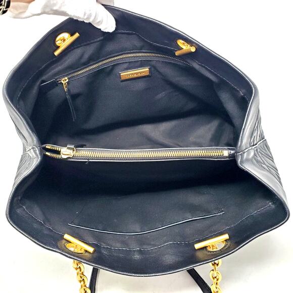 Tory Burch Fleming Triple Compartment Chain-Link Leather Tote Bag Quilted Black - Picture 9 of 14